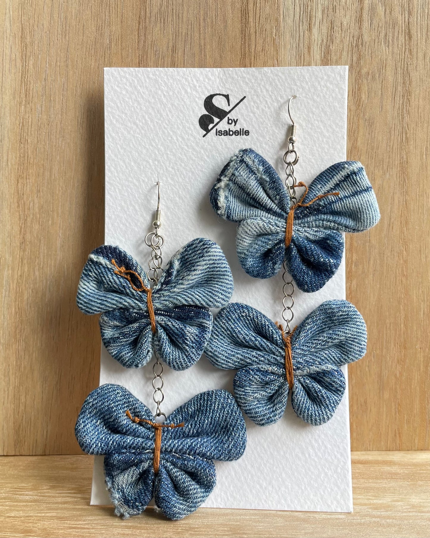 Earring Double Denim Butterfly