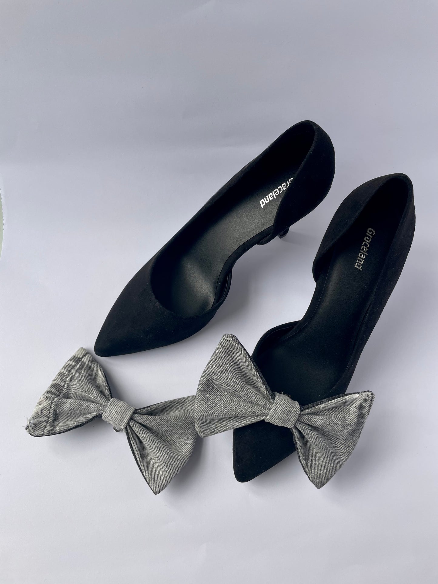 Clip on Bow Grey Denim