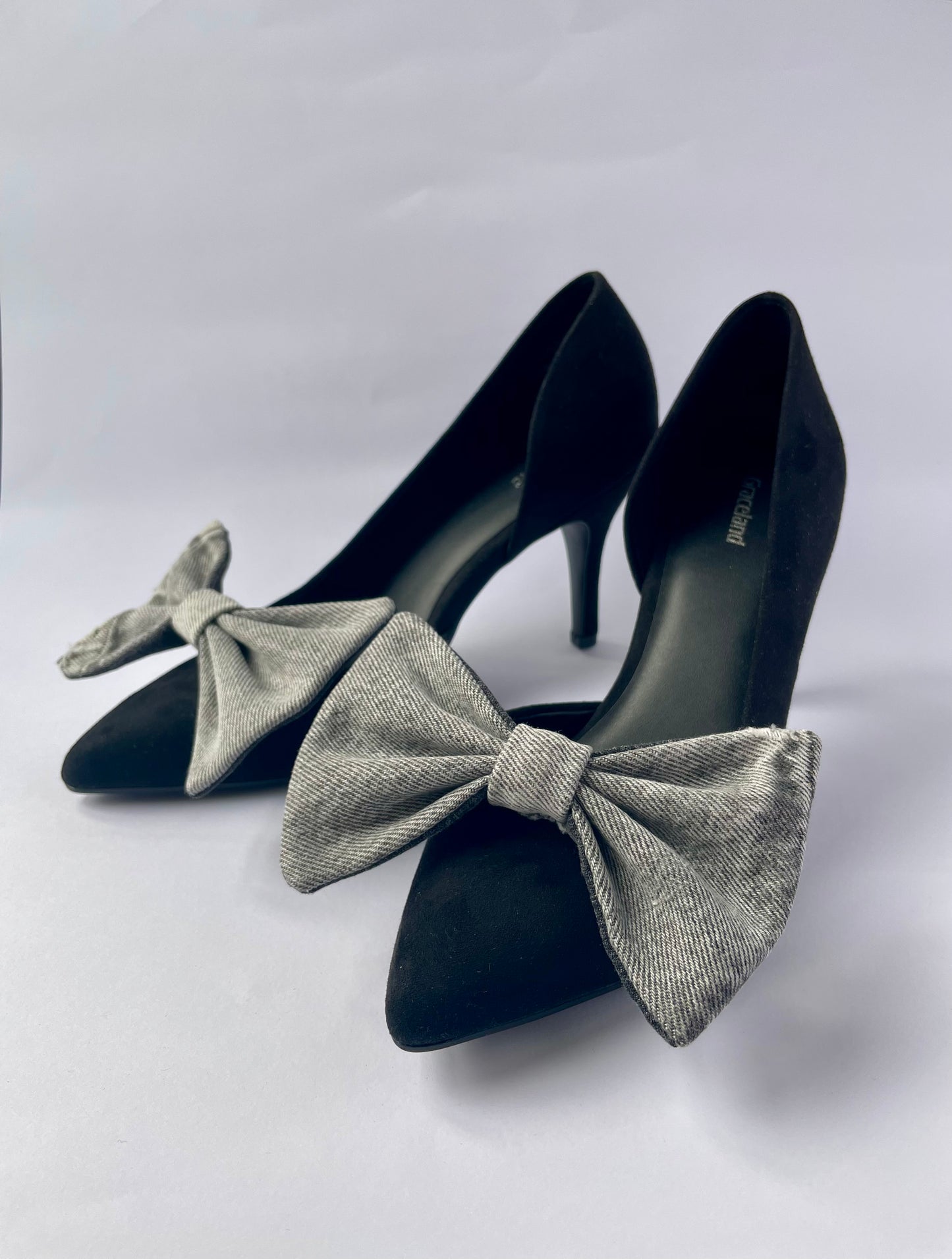 Clip on Bow Grey Denim