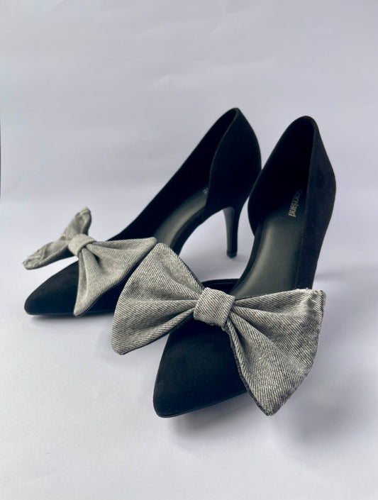 Clip on Bow Grey Denim
