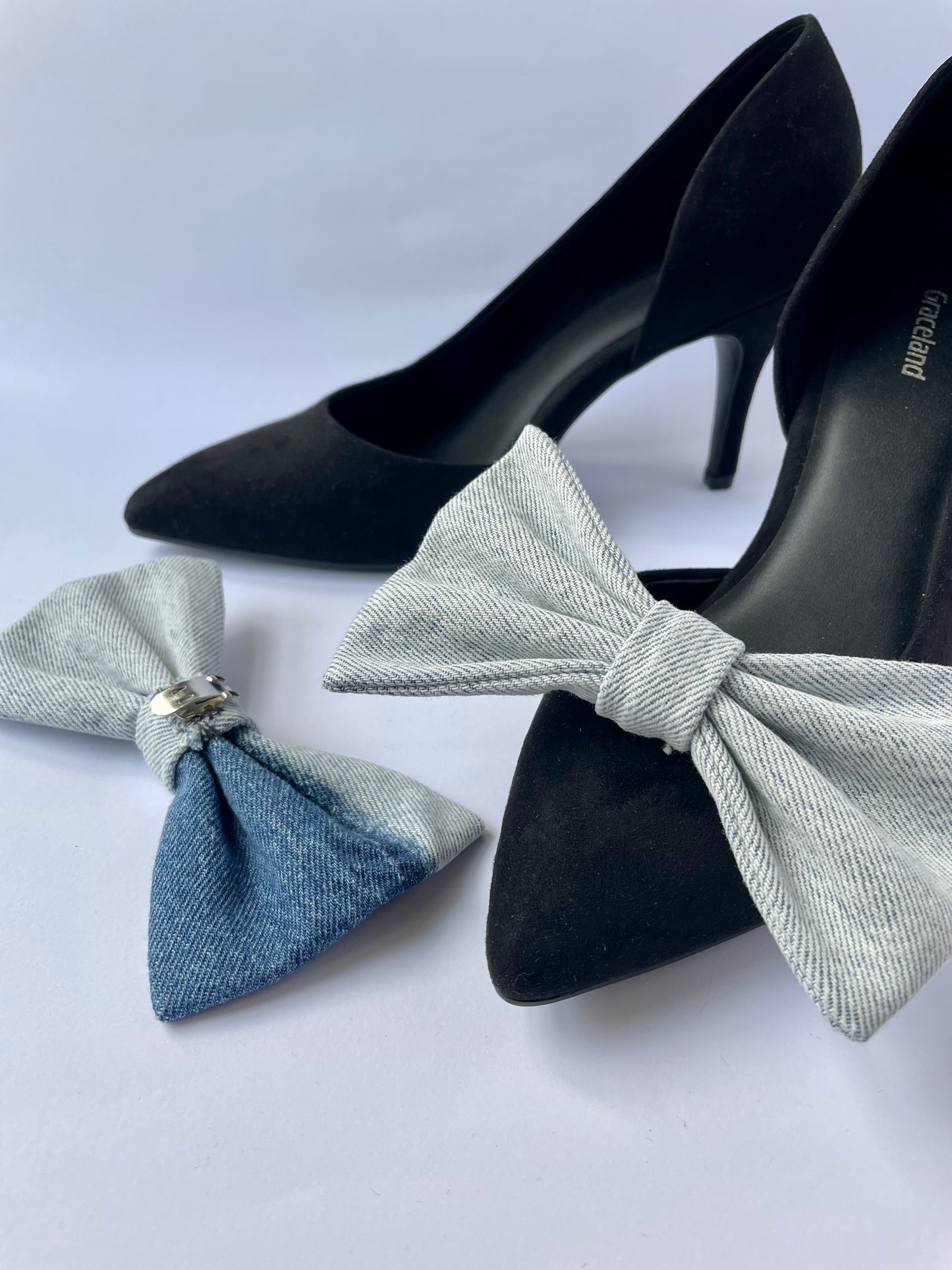 Clip on Bow Denim