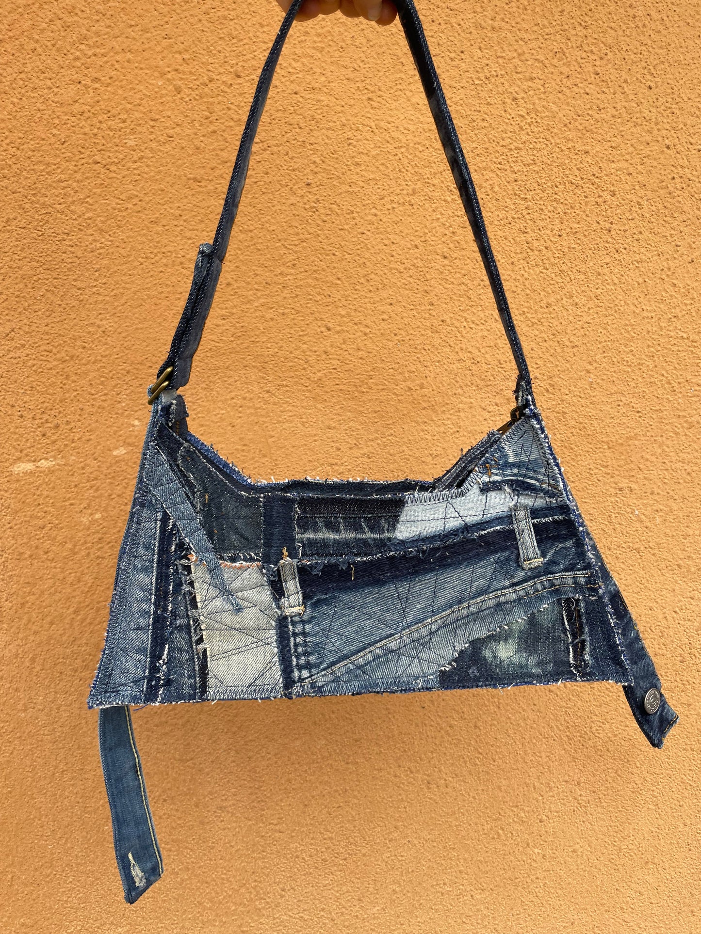 Blue Denim Baguette Bag
