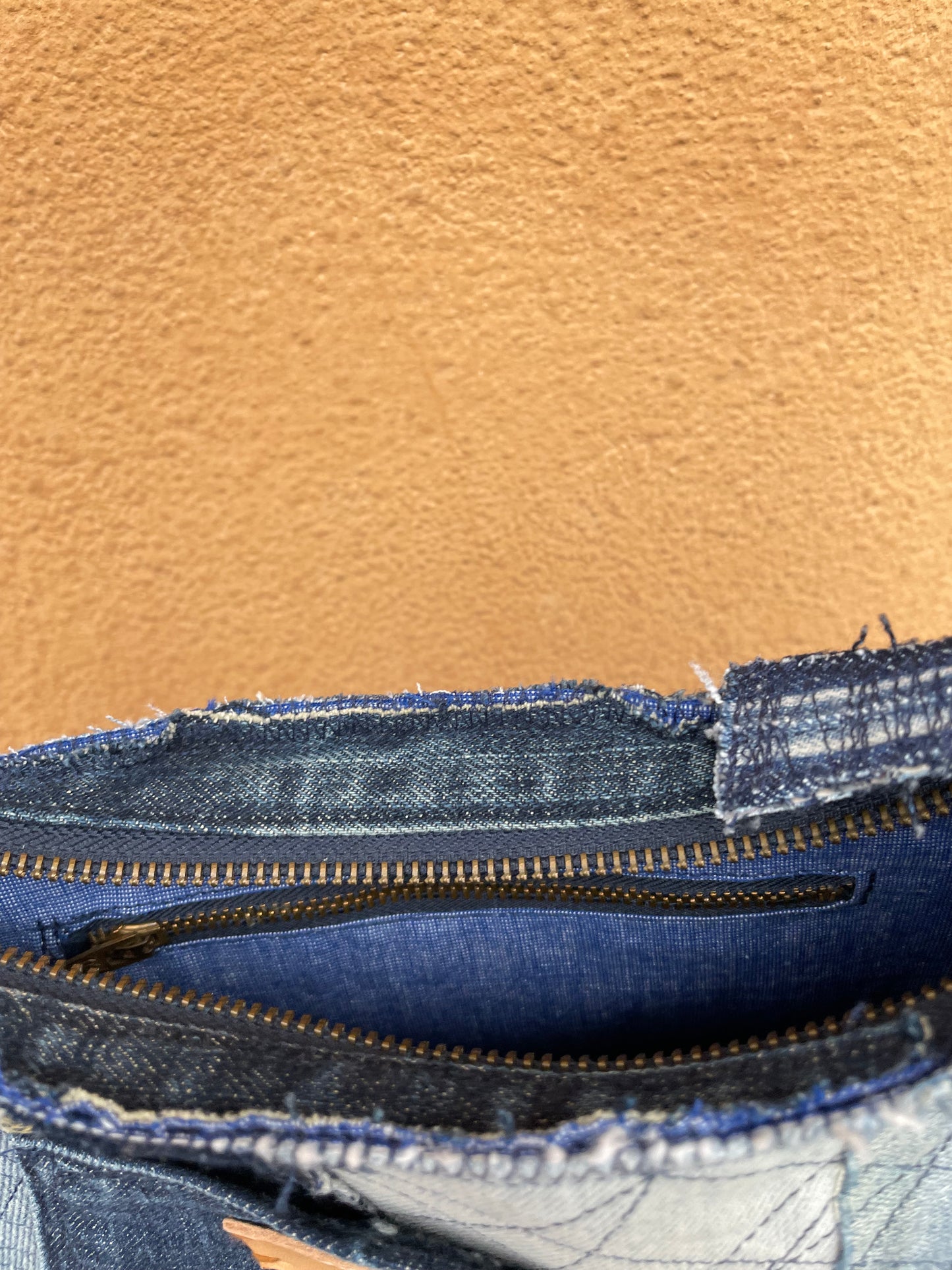 Blue Denim Baguette Bag