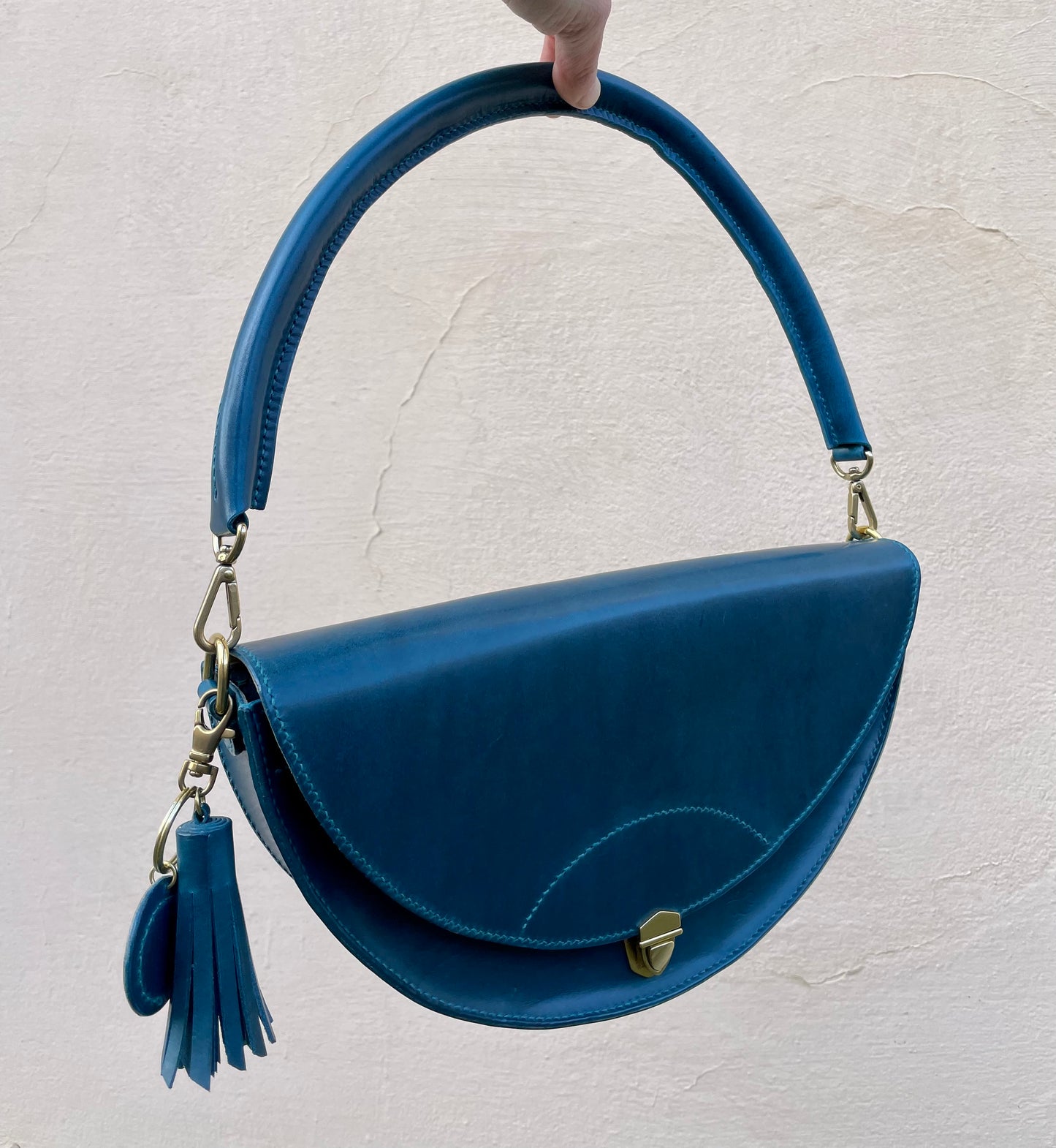 Leather half circle bag Big Handmade