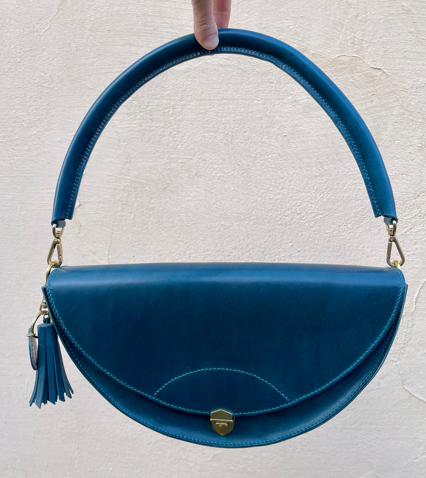 Leather half circle bag Big Handmade