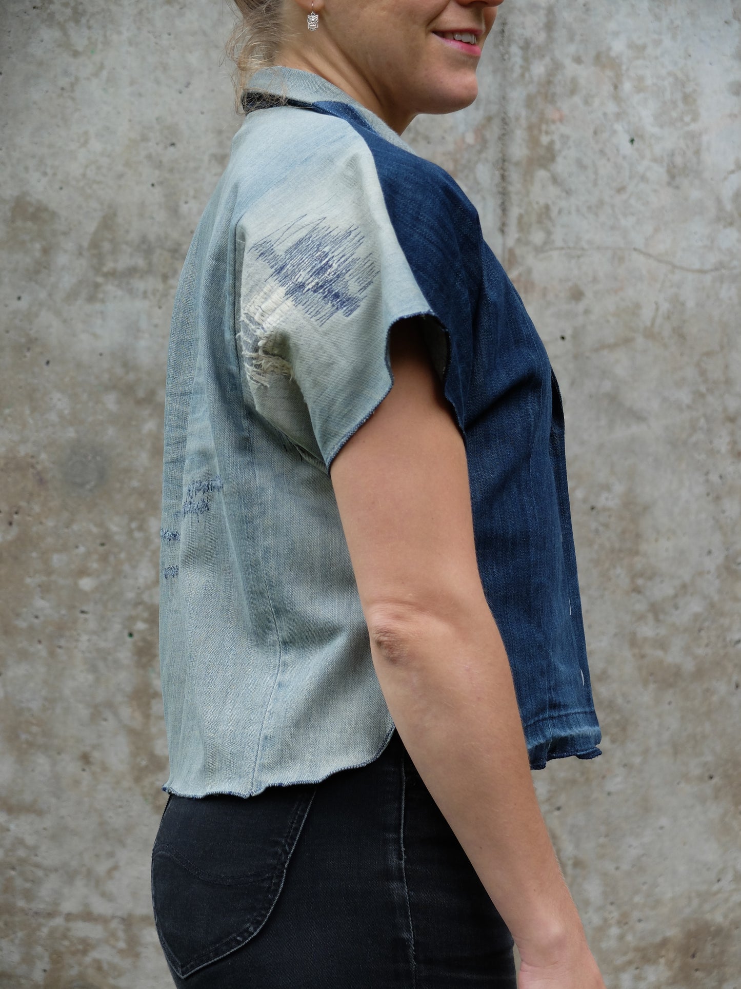Denim top short sleeve
