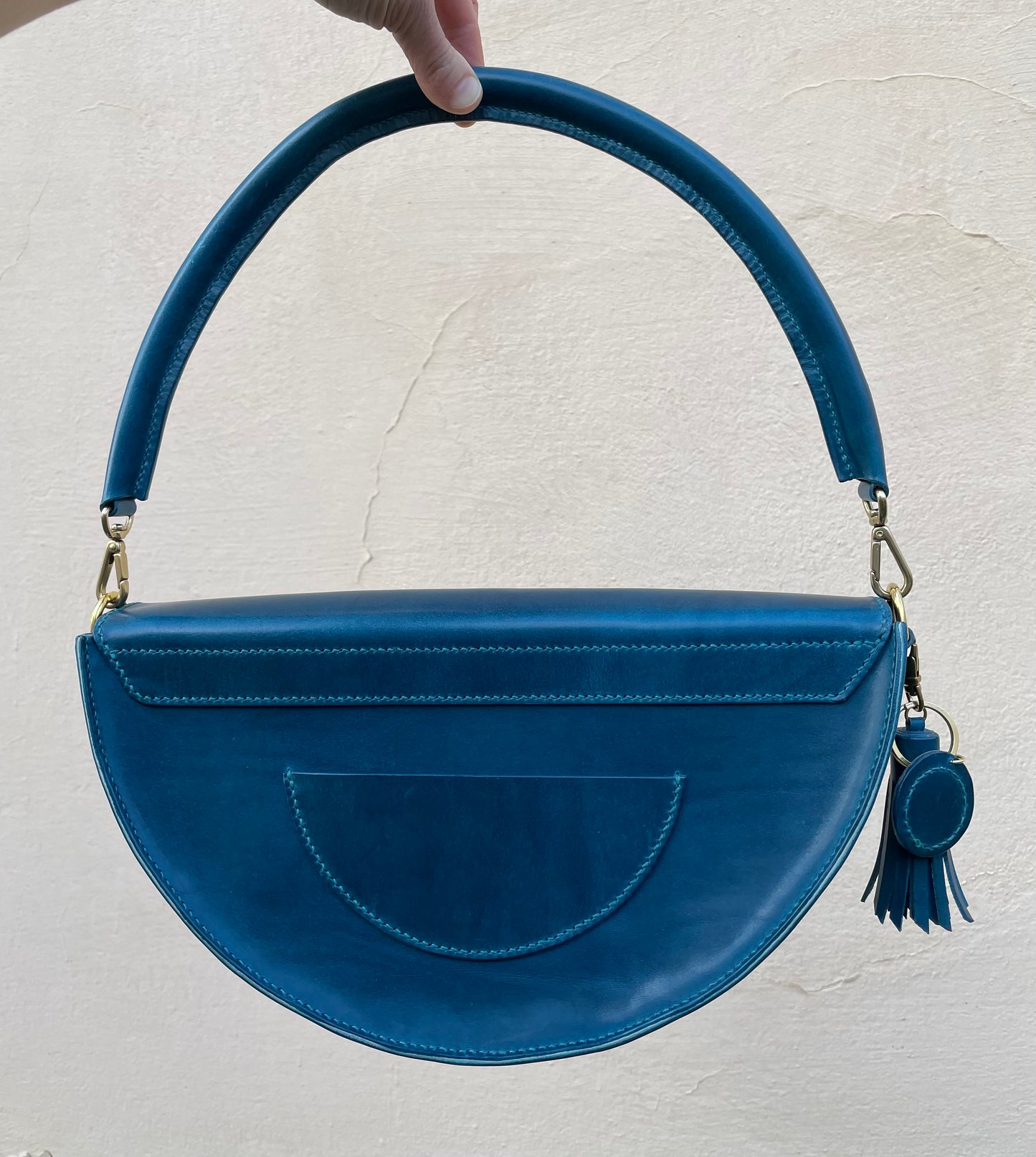 Leather half circle bag Big Handmade