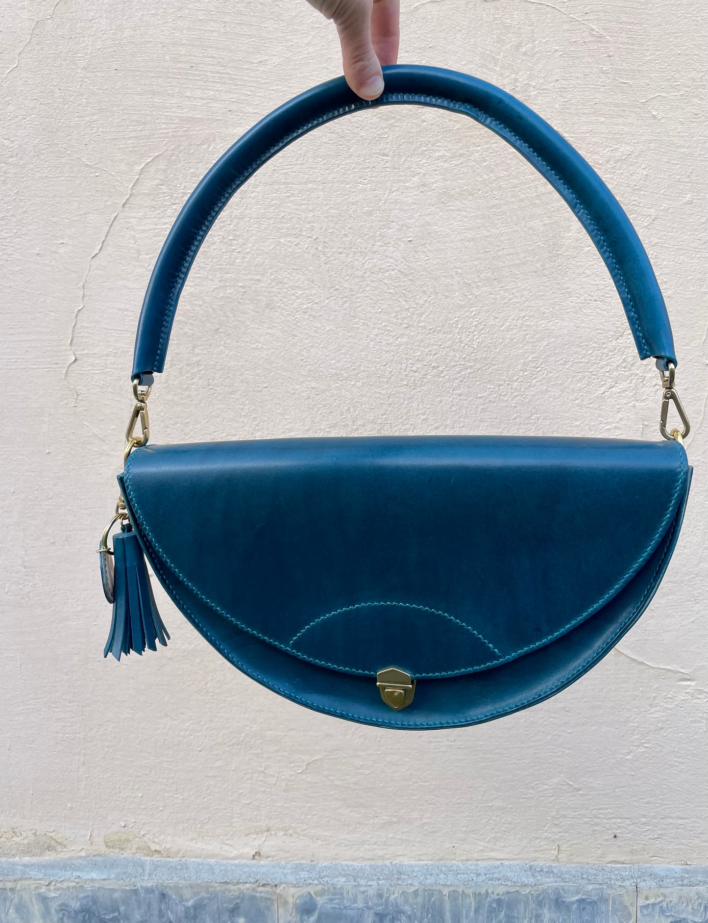 Leather half circle bag Big Handmade