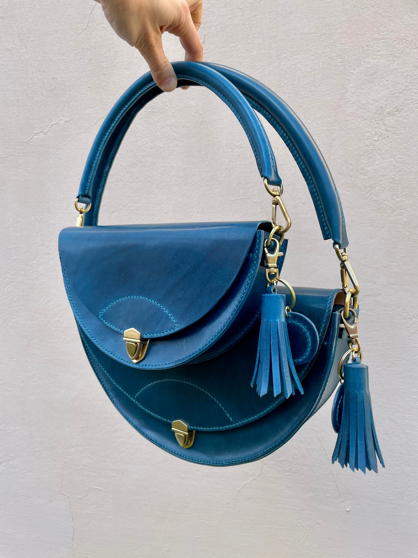 Leather half circle bag Big Handmade