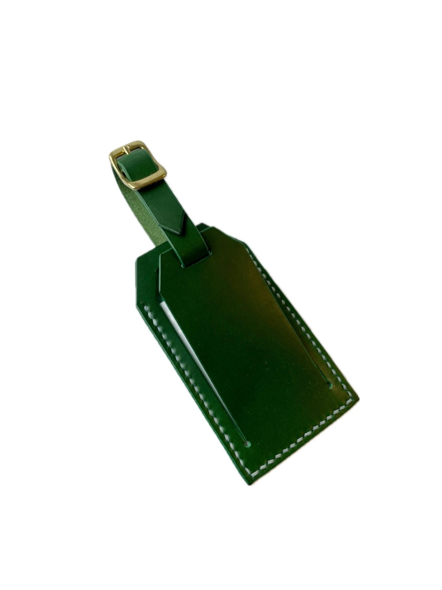 Leather bag tag green