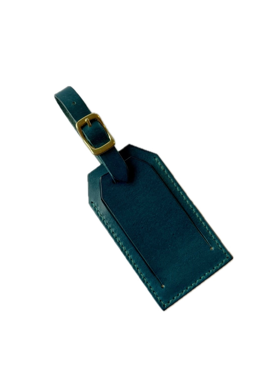 Leather bag tag blue