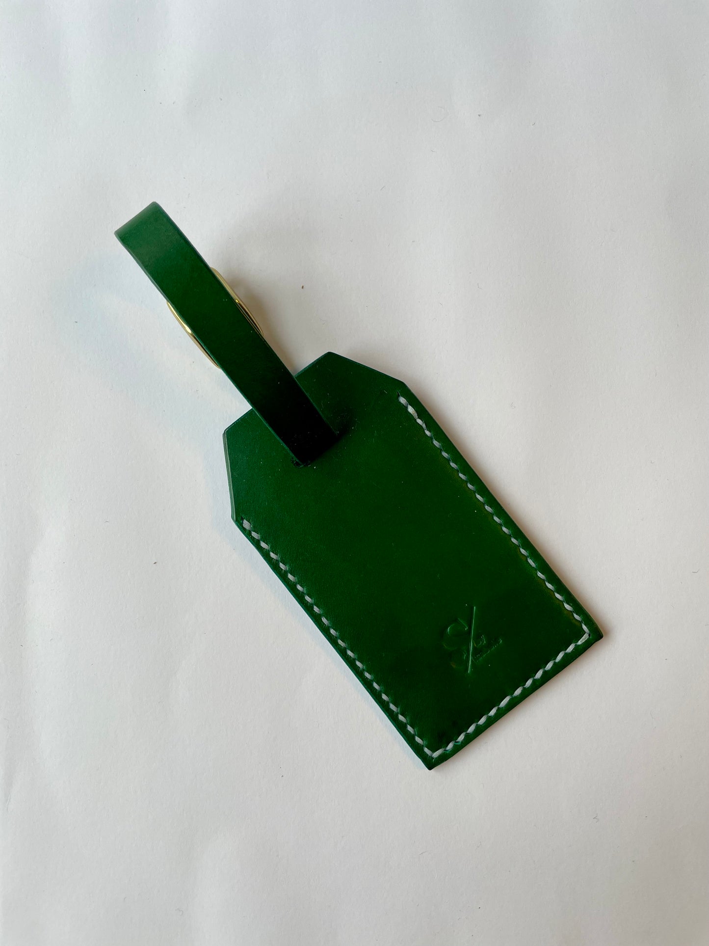 Leather bag tag green