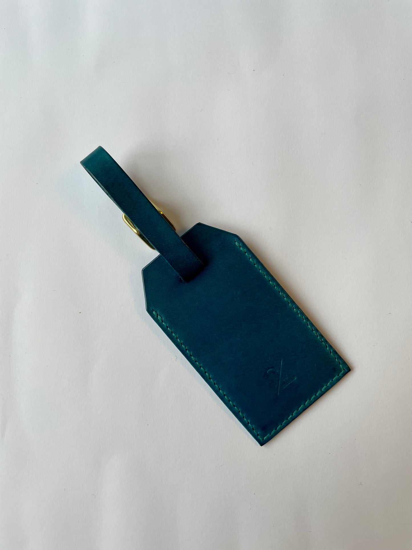 Leather bag tag blue