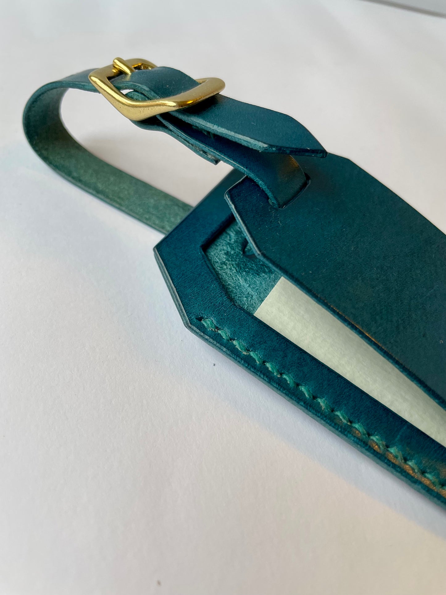 Leather bag tag blue