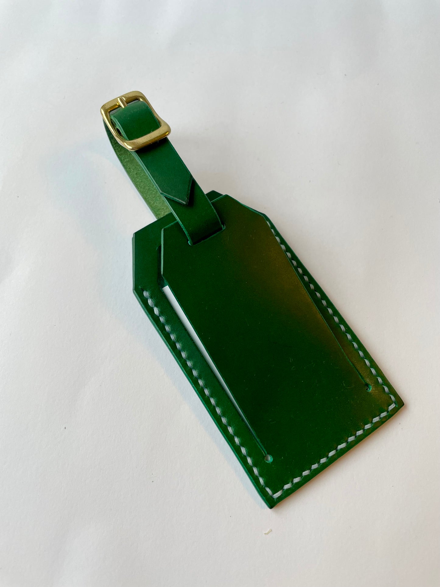 Leather bag tag green