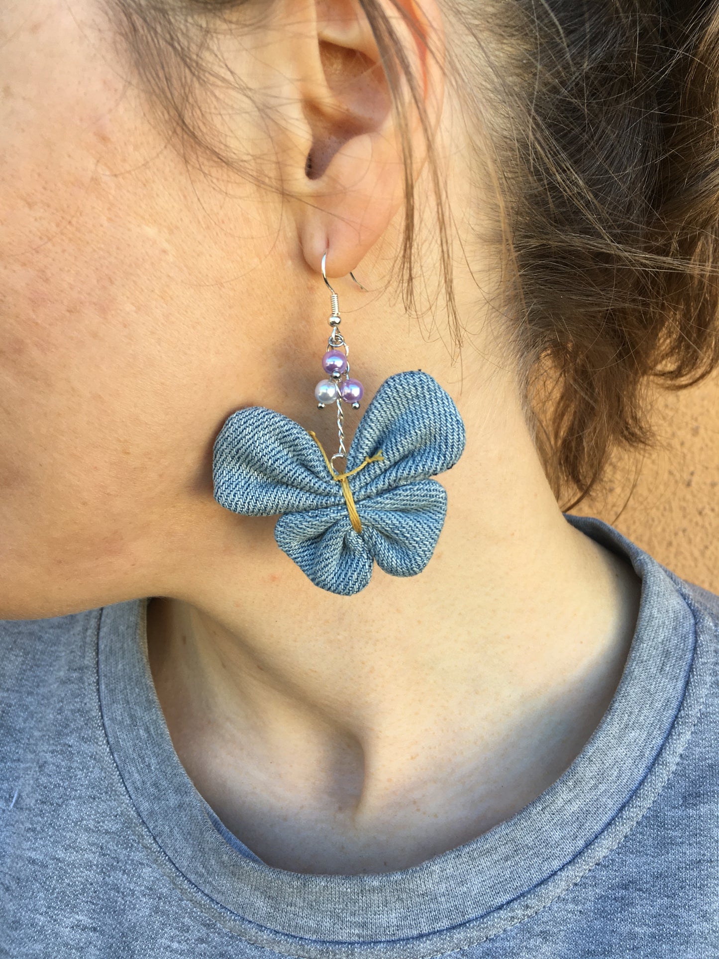 Earring Denim Butterfly with pearls